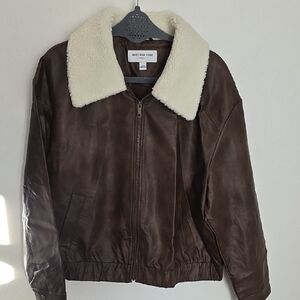 Marc New York Brown Leather Jacket with Cream Collar
